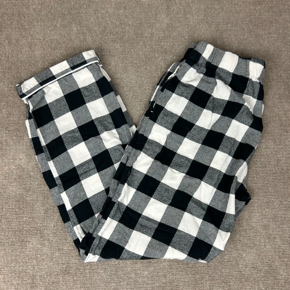 Lands' End Pajama Pants Women Small Black White Plaid Sleepwear Drawstring Waist